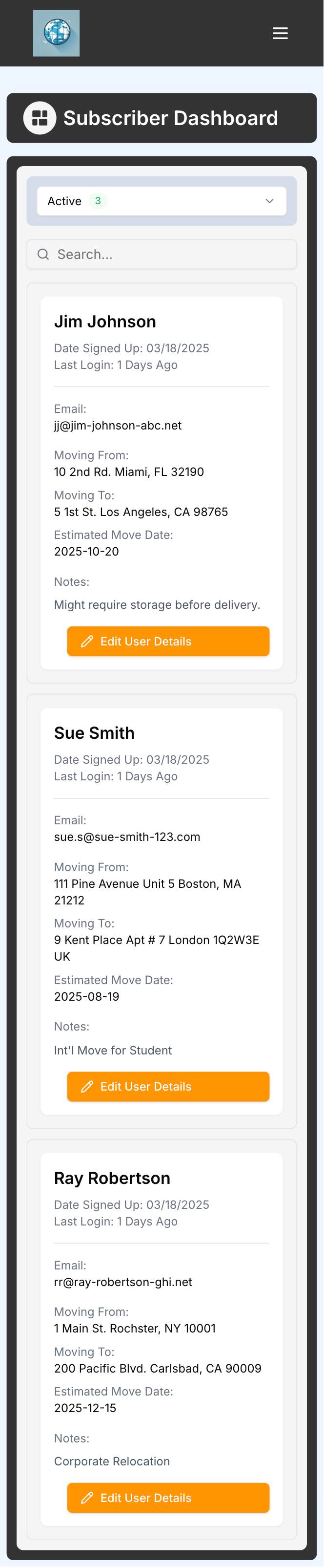 Subscriber Dashboard - Mobile View