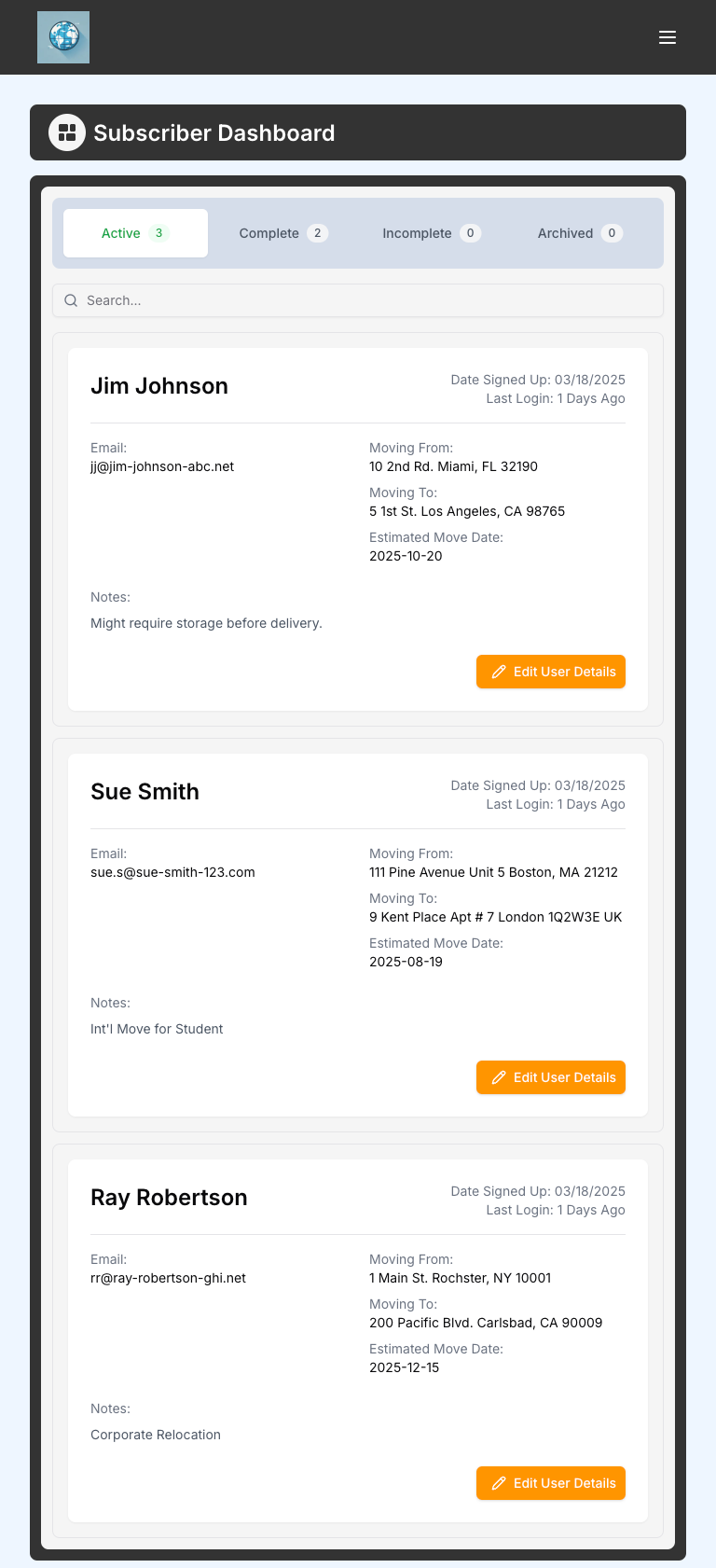 Subscriber Dashboard - Tablet View